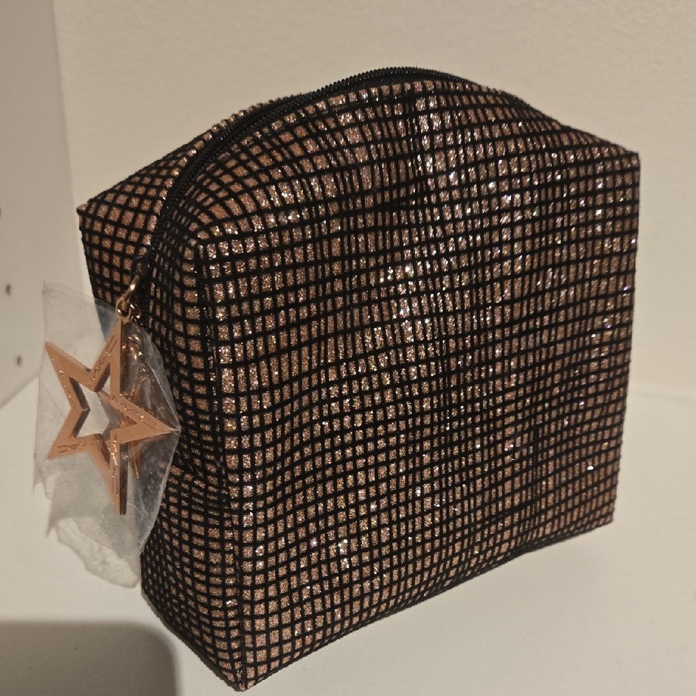 MAC Cosmetics Black and Rose Gold Grid Cosmetic Bag